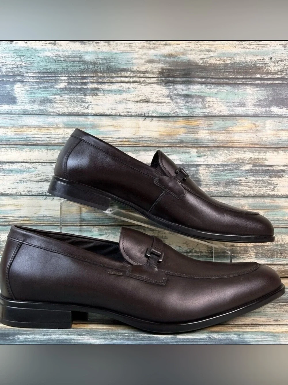GEOX Mens Waterproof Leather Loafers Size 12/45 Wide Fit Dark Brown Dress Shoes